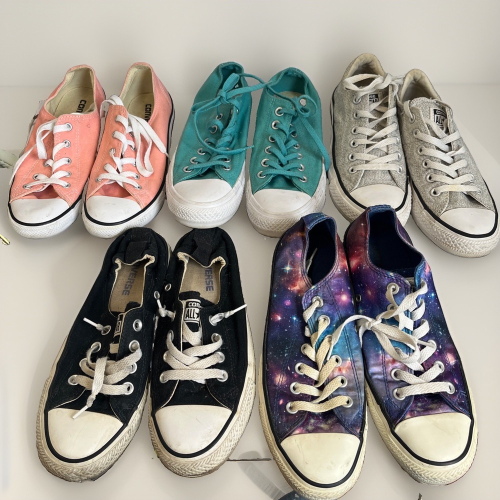 Lot of 5 Converse All Star Low Top Shoes Womens Size 7 Galaxy Pink Teal Black